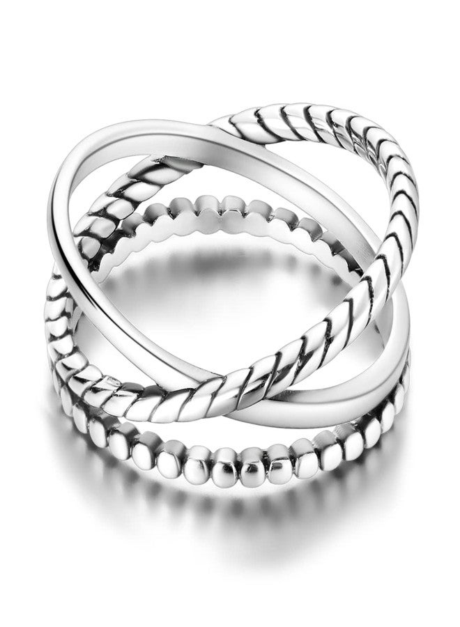 NARMO Rings for Women Entwined Line Band Ring 925 Sterling Silver Rings Size 8 - Image 2